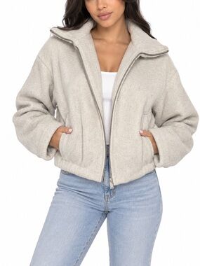 Zara Wool Blend Cropped Zip-Up Jacket Cream Size Small 💙